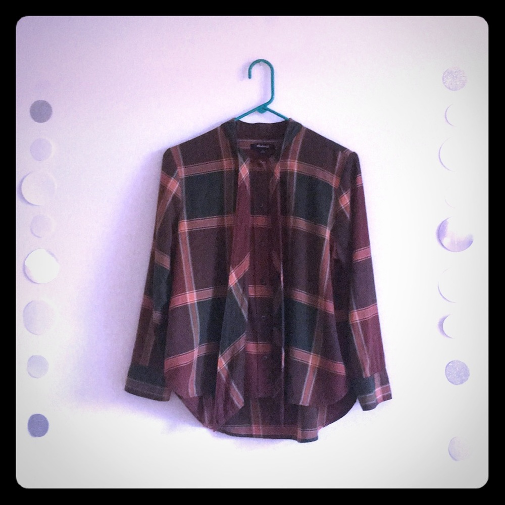 Madewell Plaid Tie Neck Shirt Size S